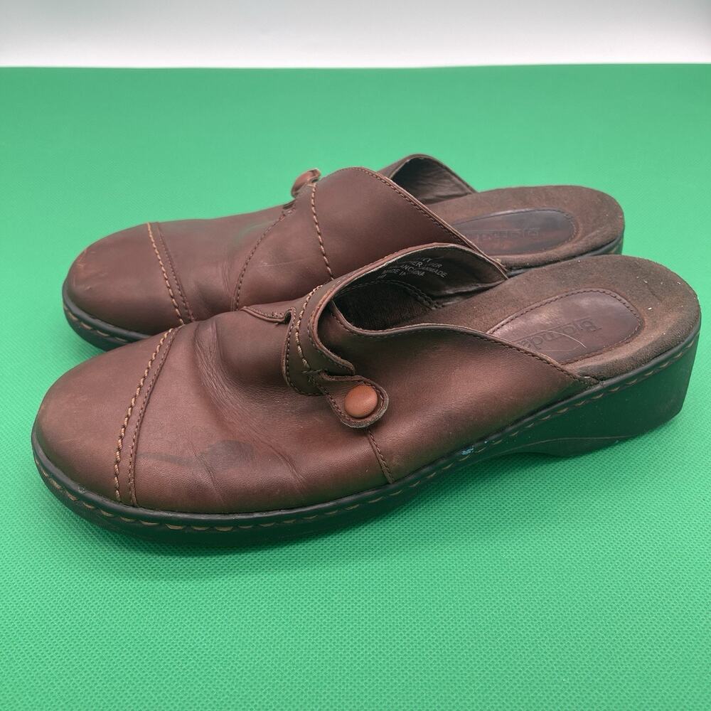 Björndal Ivy Brown Leather Monk Strap Cap Toe Clog Mule Shoe Womens Size 8 M